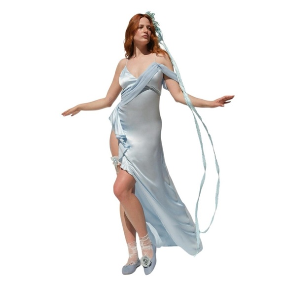 For Love & Lemons Pastel Blue Satin James Maxi Dress Womens M - Picture 9 of 9